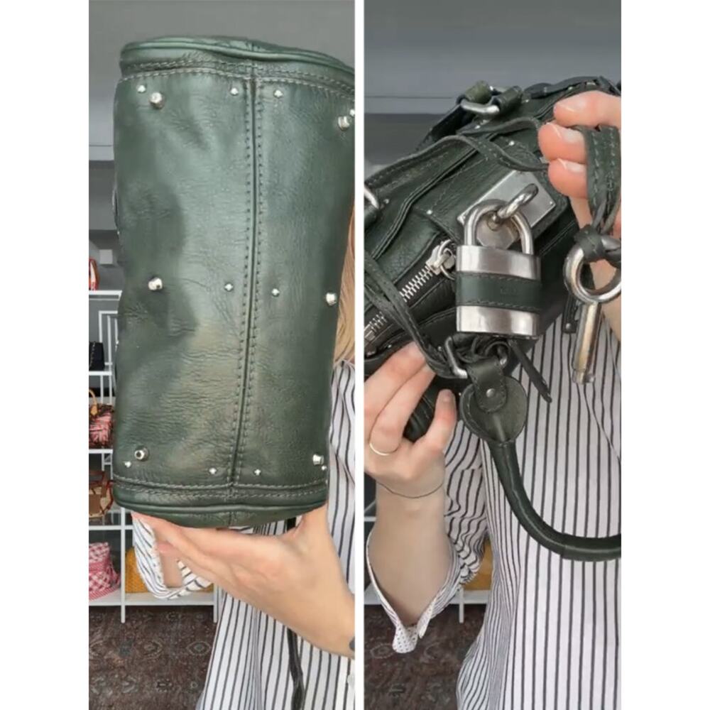 CHLOE Paddington Bag Small Green Silver Satchel Tote Phoebe Philo Y2K - Picture 13 of 14